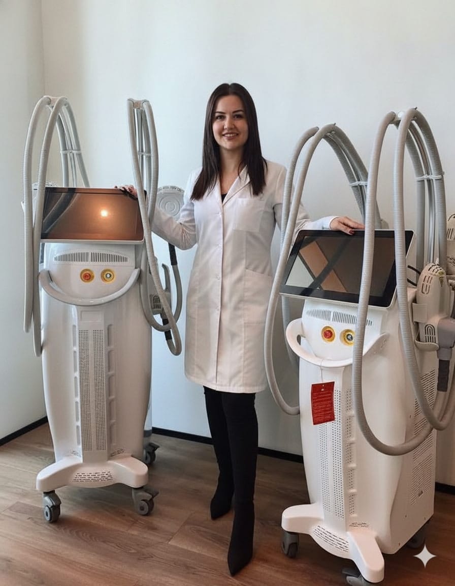 Healthcare provider in clinic with treatment equipment