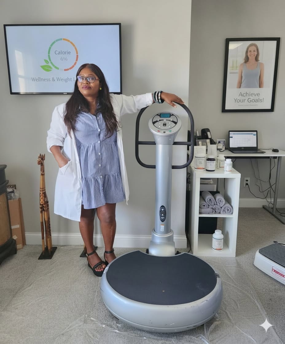 Provider with vibration wellness equipment in clinic